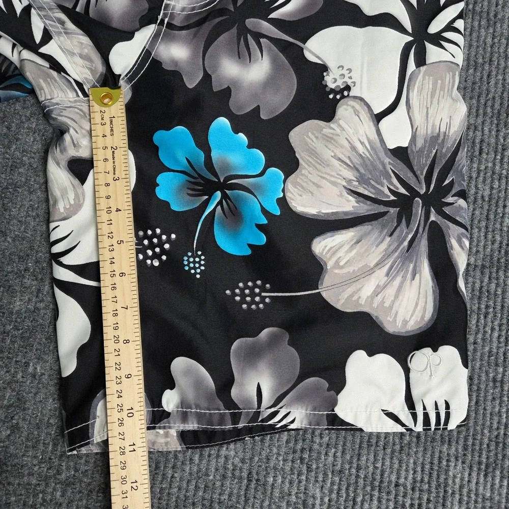 OP Ocean Pacific Mens Medium 32-34 Black Blue Hibiscus‎ Floral Board Shorts Swim